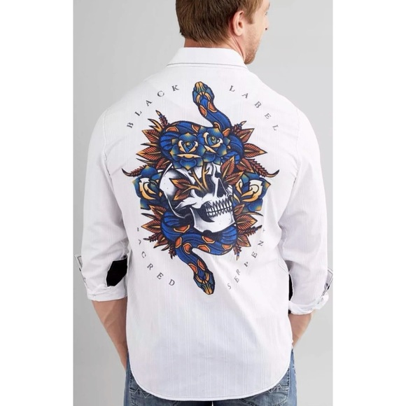 Affliction Men's Button Down Shirt Wayward Embroidered Biker - Picture 3 of 6